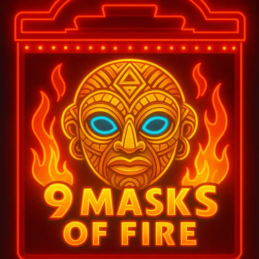 9 Masks of Fire slot machine glowing with golden tribal masks at the WinZu rooftop lounge