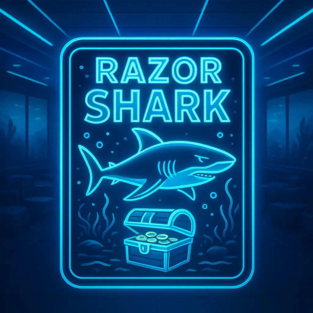 Razor Shark slot machine glowing with an underwater shark theme at the WinZu rooftop lounge