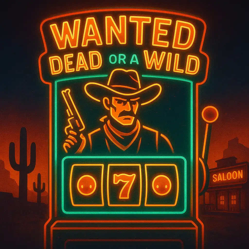 Wanted Dead or a Wild slot machine glowing with a cowboy gunslinger theme at the WinZu rooftop lounge