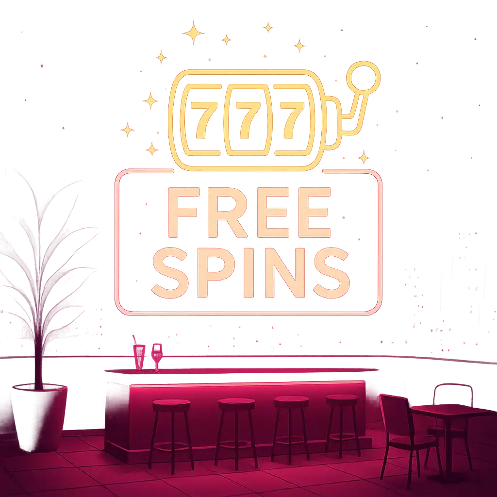 Glowing free spins reel icon above the WinZu rooftop lounge bar