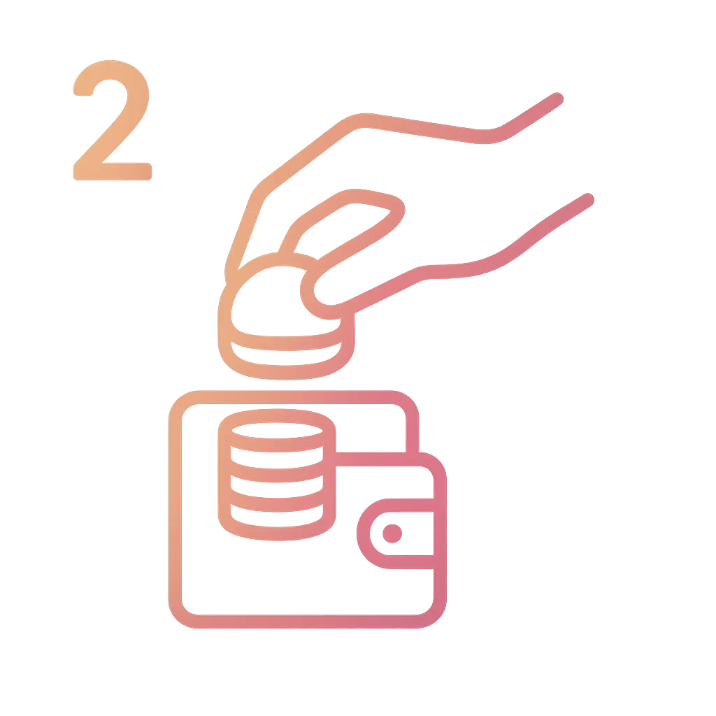 Hand depositing coins into a glowing wallet icon